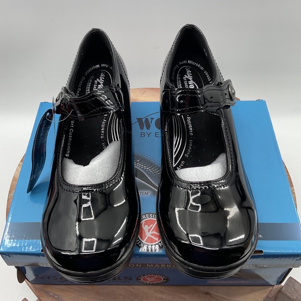 Easy Works by Easy Street Lyndee Black Patent Mary Jane Clog Shoes 10W 20-0322